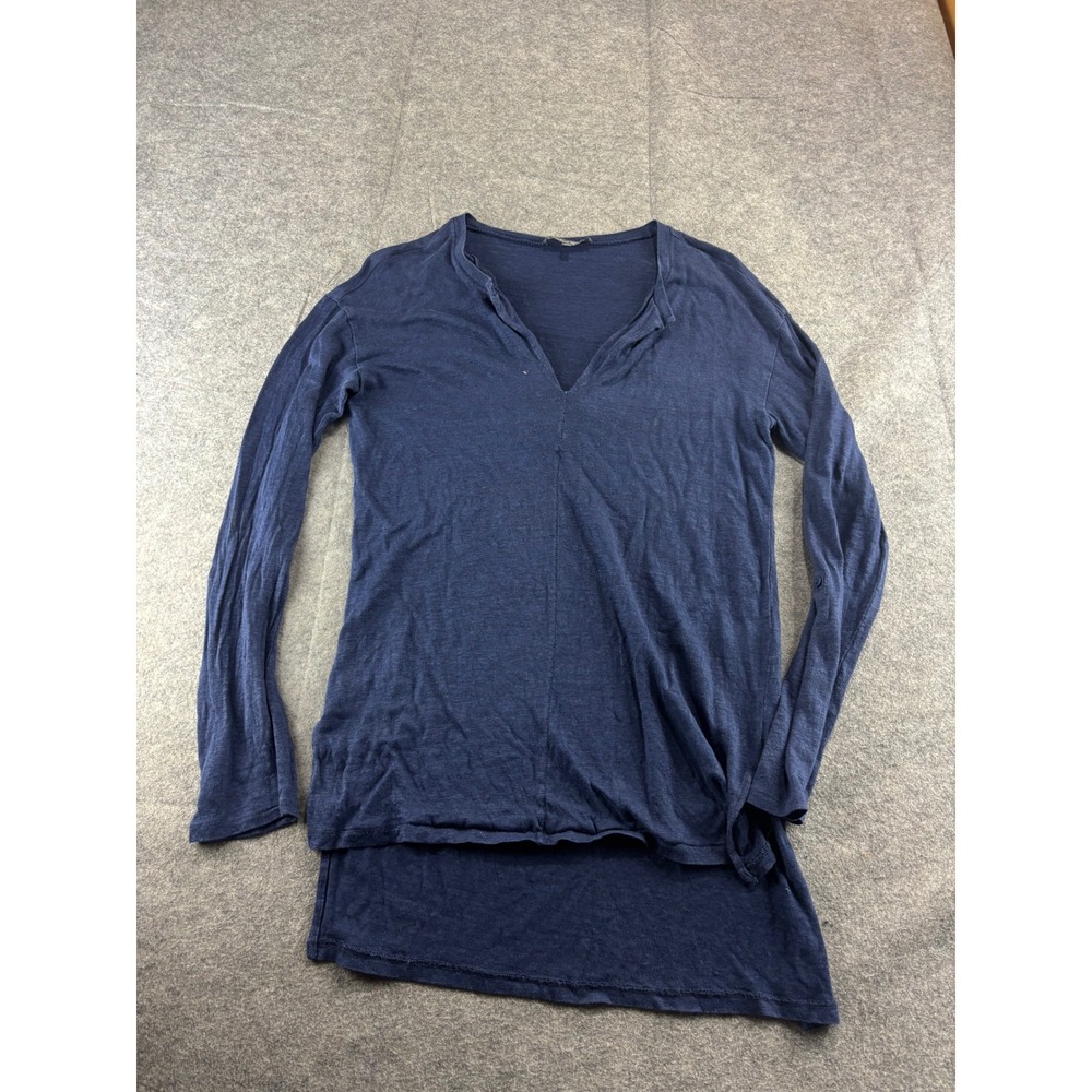 Michael Stars Navy Blue 100% Linen V-Neck High-Low Tunic Top Boho Womens S SEE